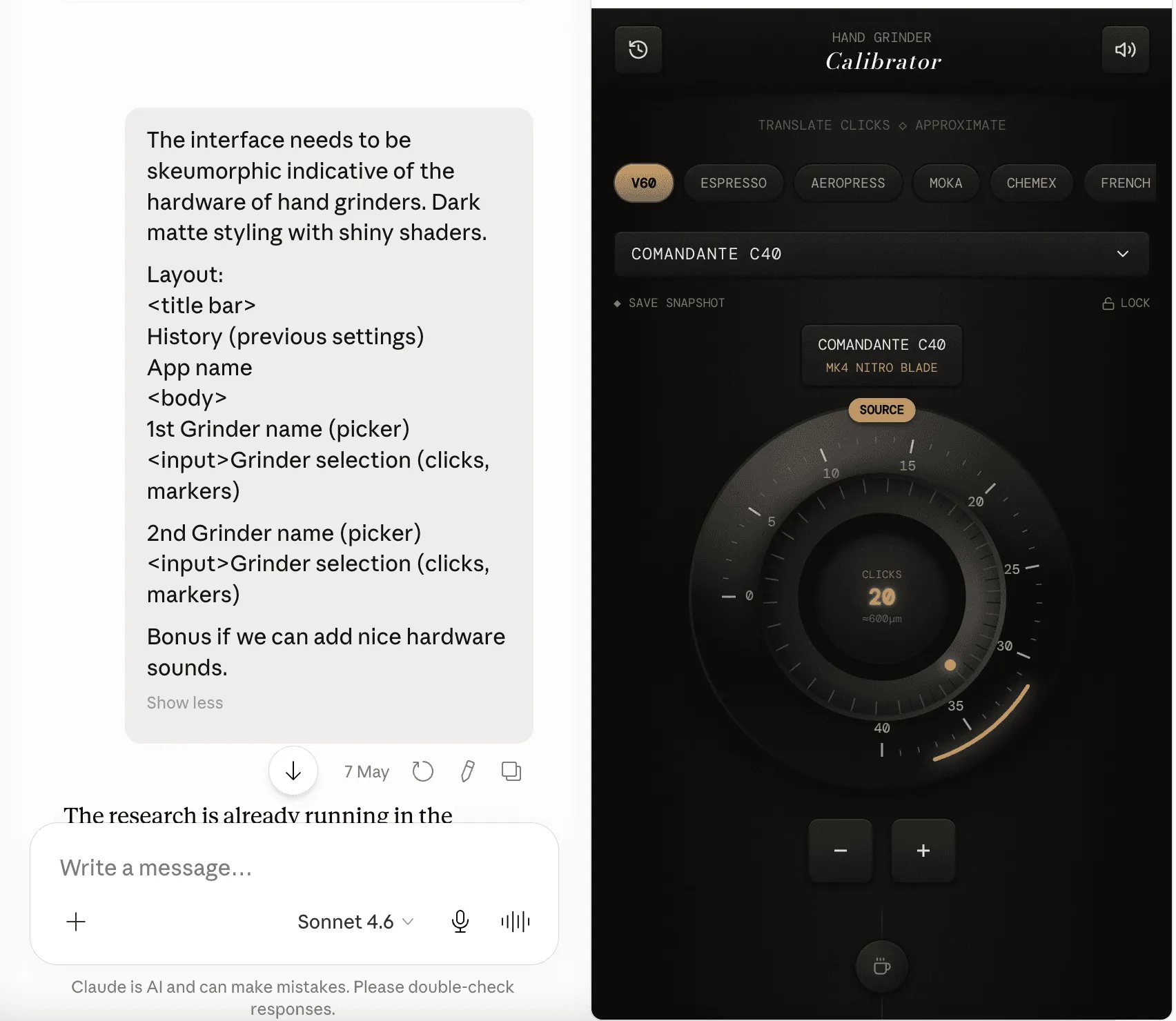 An example of how a UI description vs Output looks like