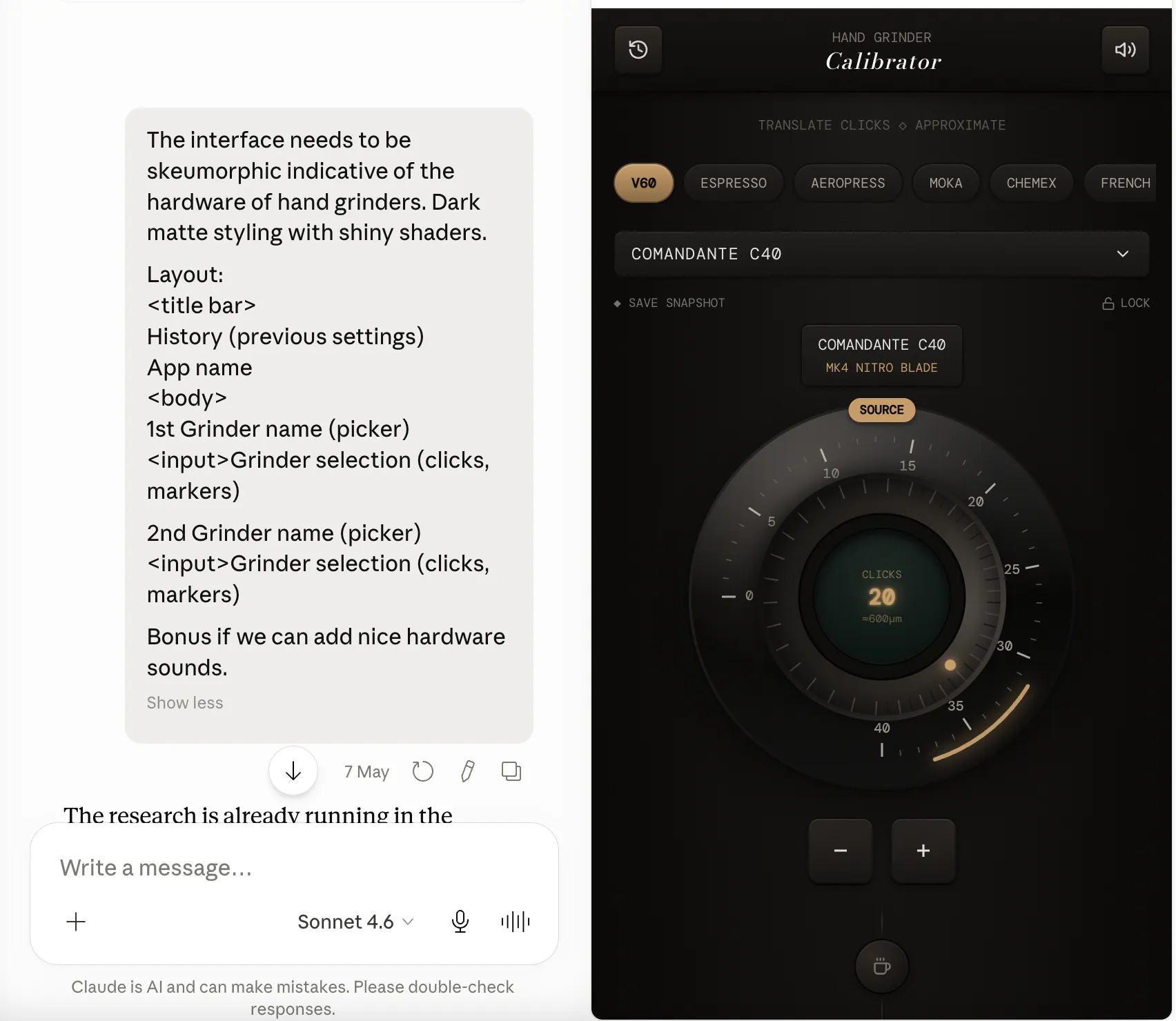 An example of how a UI description vs Output looks like